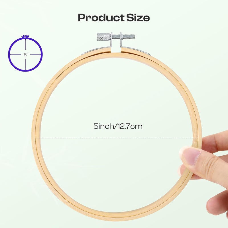 Caydo 6 Pieces 5 Inch Embroidery Hoop with Metal Screw, Round Embroidery Hoops Set, Adjustable Bamboo Cross Stitch Hoop Ring, Embroidery Frames for Art Craft Sewing, Home Ornaments - Image 3