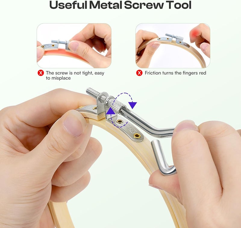 Caydo 6 Pieces 5 Inch Embroidery Hoop with Metal Screw, Round Embroidery Hoops Set, Adjustable Bamboo Cross Stitch Hoop Ring, Embroidery Frames for Art Craft Sewing, Home Ornaments - Image 2