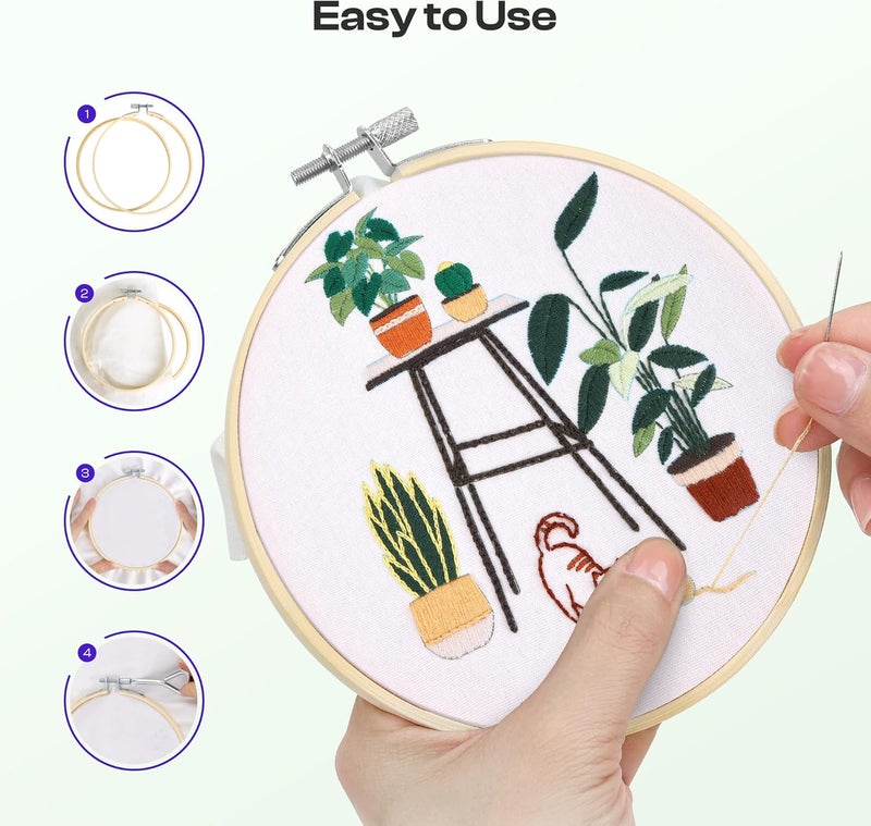 Caydo 6 Pieces 5 Inch Embroidery Hoop with Metal Screw, Round Embroidery Hoops Set, Adjustable Bamboo Cross Stitch Hoop Ring, Embroidery Frames for Art Craft Sewing, Home Ornaments - Image 4