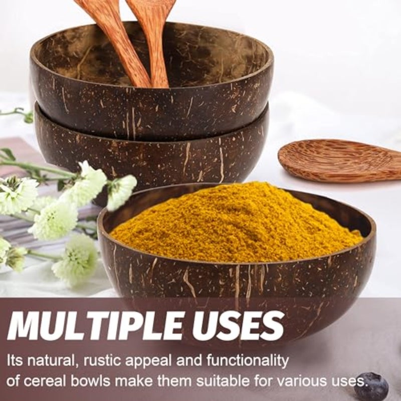 طقم وعاء سلطة وأكاي للاستخدام المنزلي، خشب جوز الهند المصقول، بني طبيعي، هدية صديقة للبيئة ونباتية - Image 5