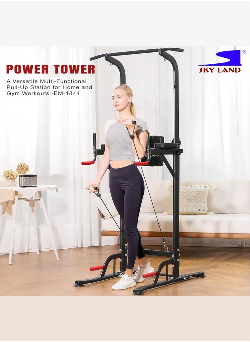 SKY LAND Pro Power Tower & Adjustable Sit-Up Bench Bundle – Heavy-Duty Steel, Multi-Function Home Gym Station for Dips, Pull-Ups, Push-Ups, Adjustable Angles Workout Bench