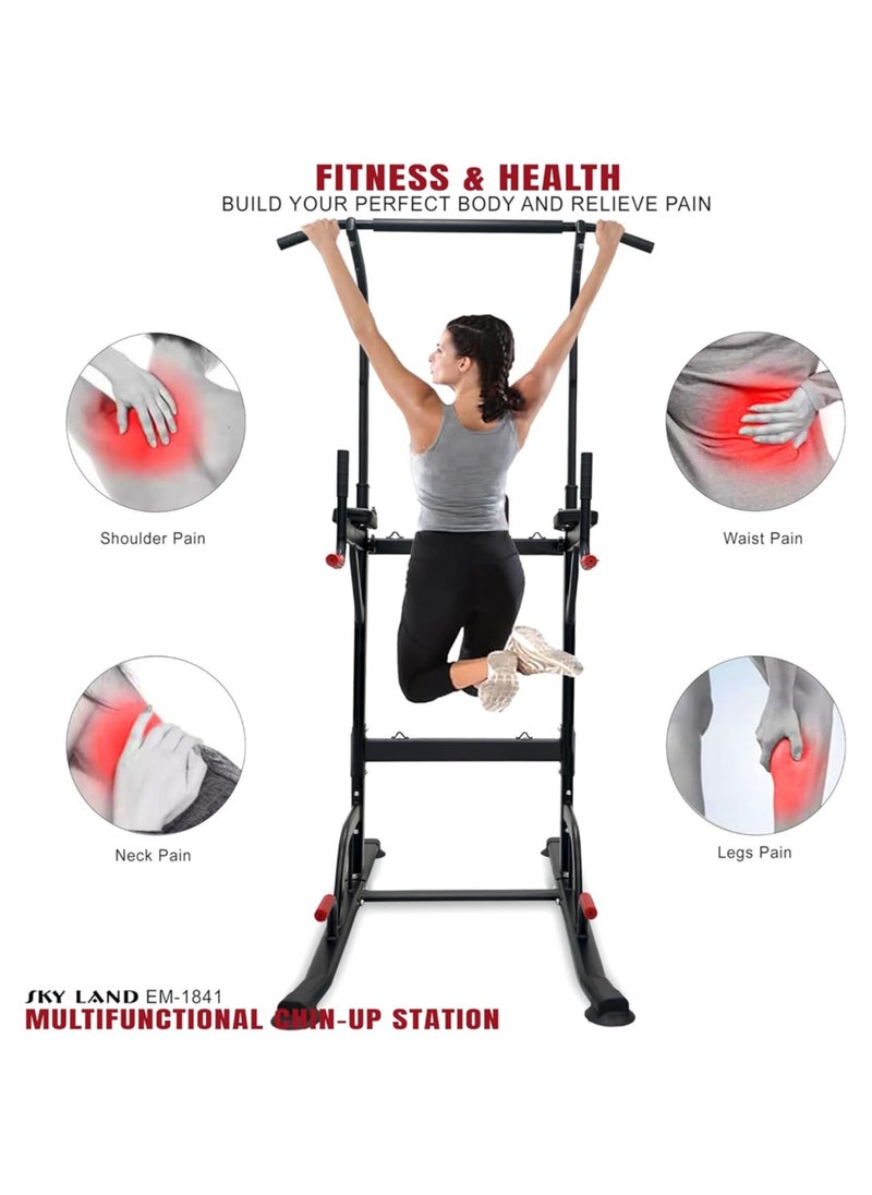 SKY LAND Pro Power Tower & Adjustable Sit-Up Bench Bundle – Heavy-Duty Steel, Multi-Function Home Gym Station for Dips, Pull-Ups, Push-Ups, Adjustable Angles Workout Bench