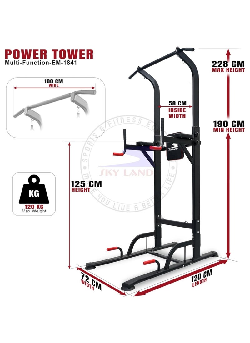 SKY LAND Pro Power Tower & Adjustable Sit-Up Bench Bundle – Heavy-Duty Steel, Multi-Function Home Gym Station for Dips, Pull-Ups, Push-Ups, Adjustable Angles Workout Bench