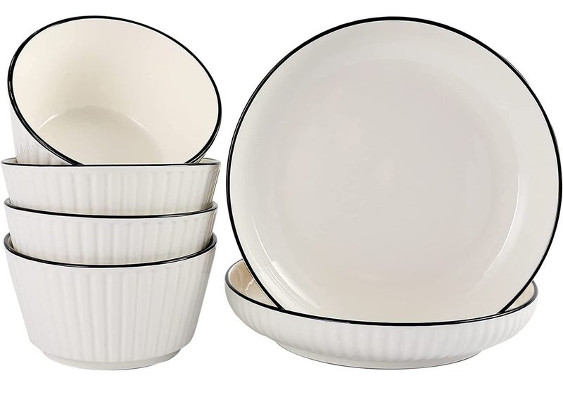 P-PLUS INTERNATIONAL Fusion Porcelain Dinnerware Set - Round Plates and Soup Bowls (4 Bowls + 2 Plates) - Solid White - Image 1