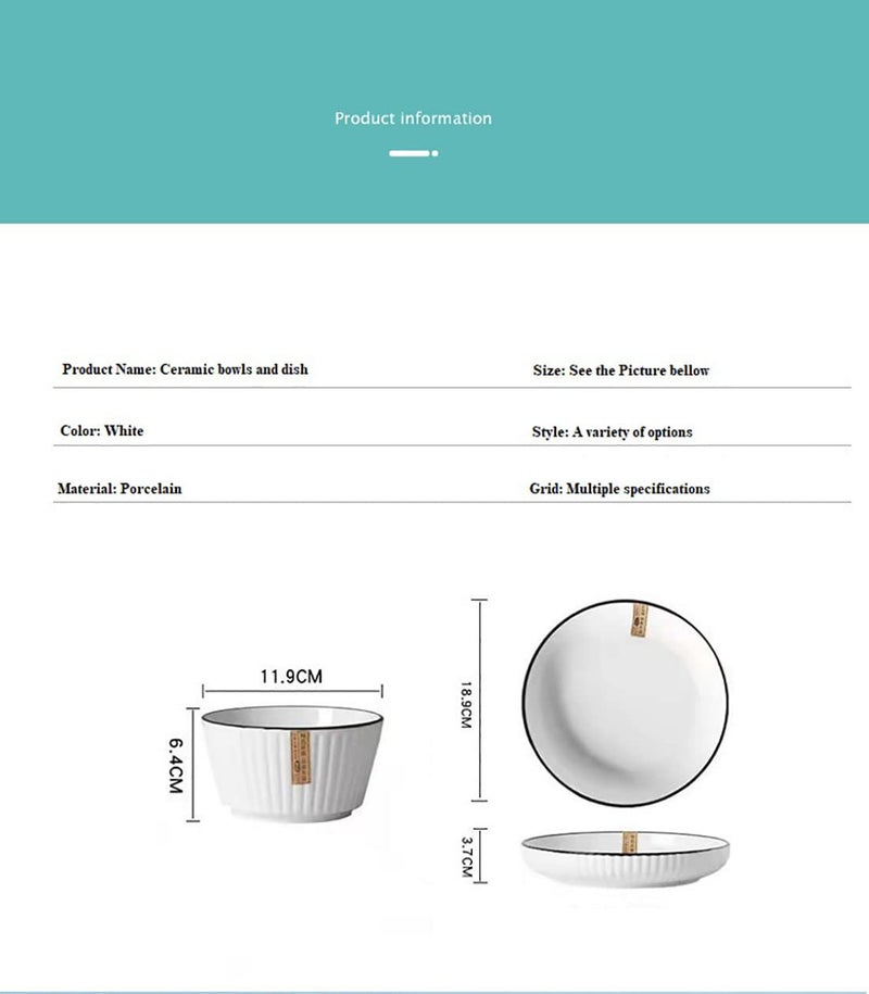 P-PLUS INTERNATIONAL Fusion Porcelain Dinnerware Set - Round Plates and Soup Bowls (4 Bowls + 2 Plates) - Solid White - Image 2