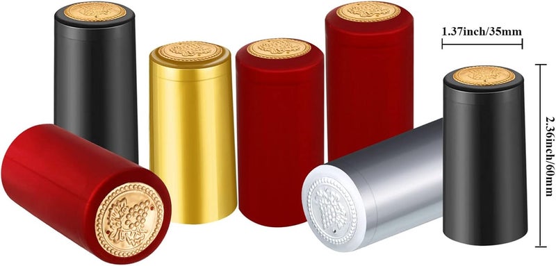 بلولو 400 قطعة مانع تسرب النبيذ للزجاجات، كبسولات انكماش حراري من PVC، أغطية زجاجات لصنع النبيذ في الأقبية والاستخدام المنزلي (أسود، أحمر، ذهبي، فضي) - Image 2