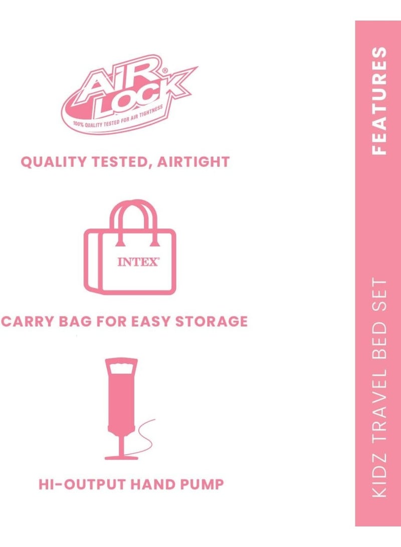 INTEX CORPORATION مجموعة سرير السفر القابل للنفخ للأطفال من إنتكس 66811EP، تشمل مضخة يدوية وحقيبة حمل، مرتبة قابلة للإزالة، تضخيم سريع، للاستخدام الداخلي، 42 بوصة × 66 بوصة × 10 بوصة، لون بيج مع إطار مطبوع بنجوم - Image 2