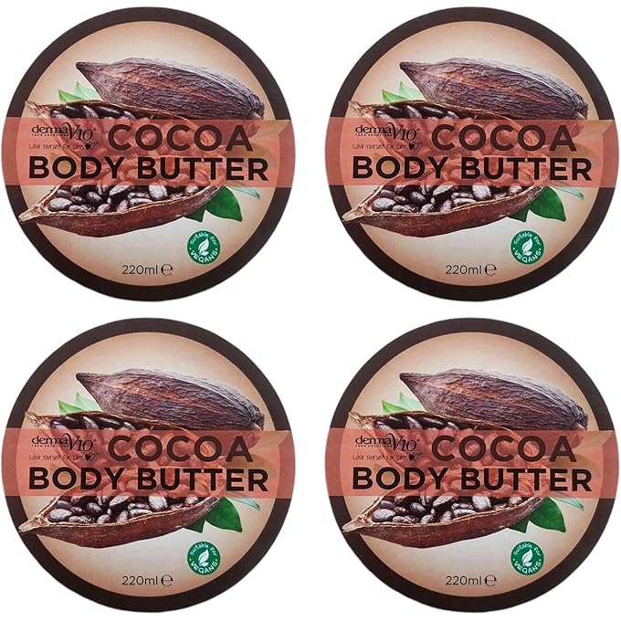 derma v10 Body Butter Moisturising Cream Vegan Friendly 4 Pack (Cocoa) - Image 1
