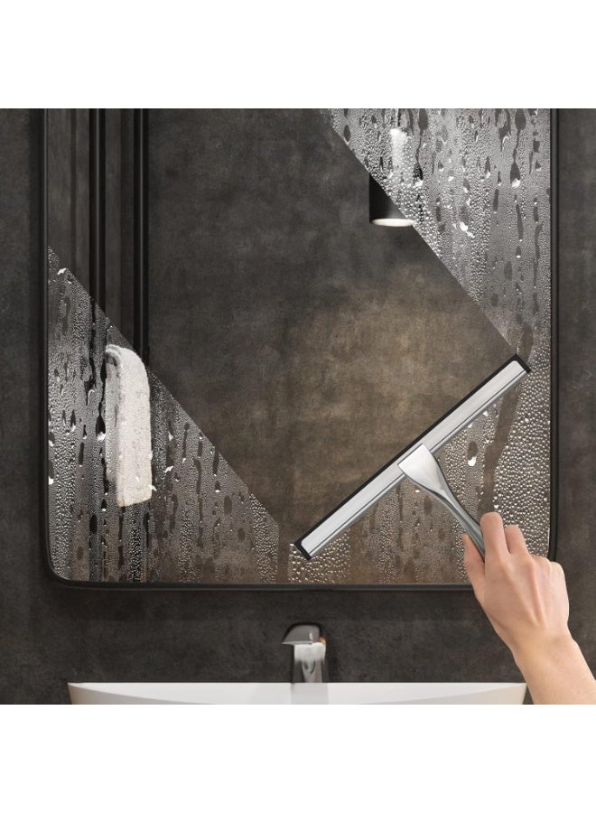 M MIAOYAN Multifunctional Stainless Steel Shower Scraper for Shower Glass Doors with 2 Adhesive Hooks, Bathroom Cleaning Tools, Home Window Mirror Wiper, Cleans Tile Walls, Cars, 10 Inch Silver - Image 2