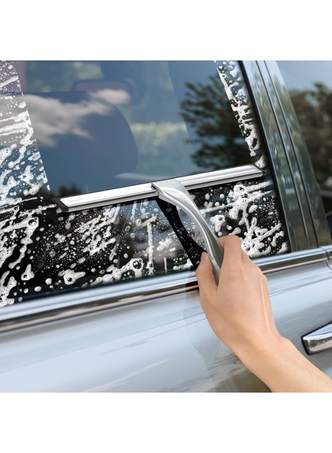 M MIAOYAN Multifunctional Stainless Steel Shower Scraper for Shower Glass Doors with 2 Adhesive Hooks, Bathroom Cleaning Tools, Home Window Mirror Wiper, Cleans Tile Walls, Cars, 10 Inch Silver - Image 4