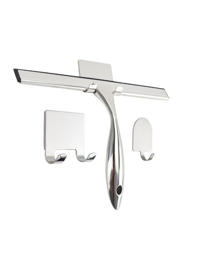 M MIAOYAN Multifunctional Stainless Steel Shower Scraper for Shower Glass Doors with 2 Adhesive Hooks, Bathroom Cleaning Tools, Home Window Mirror Wiper, Cleans Tile Walls, Cars, 10 Inch Silver - Image 5