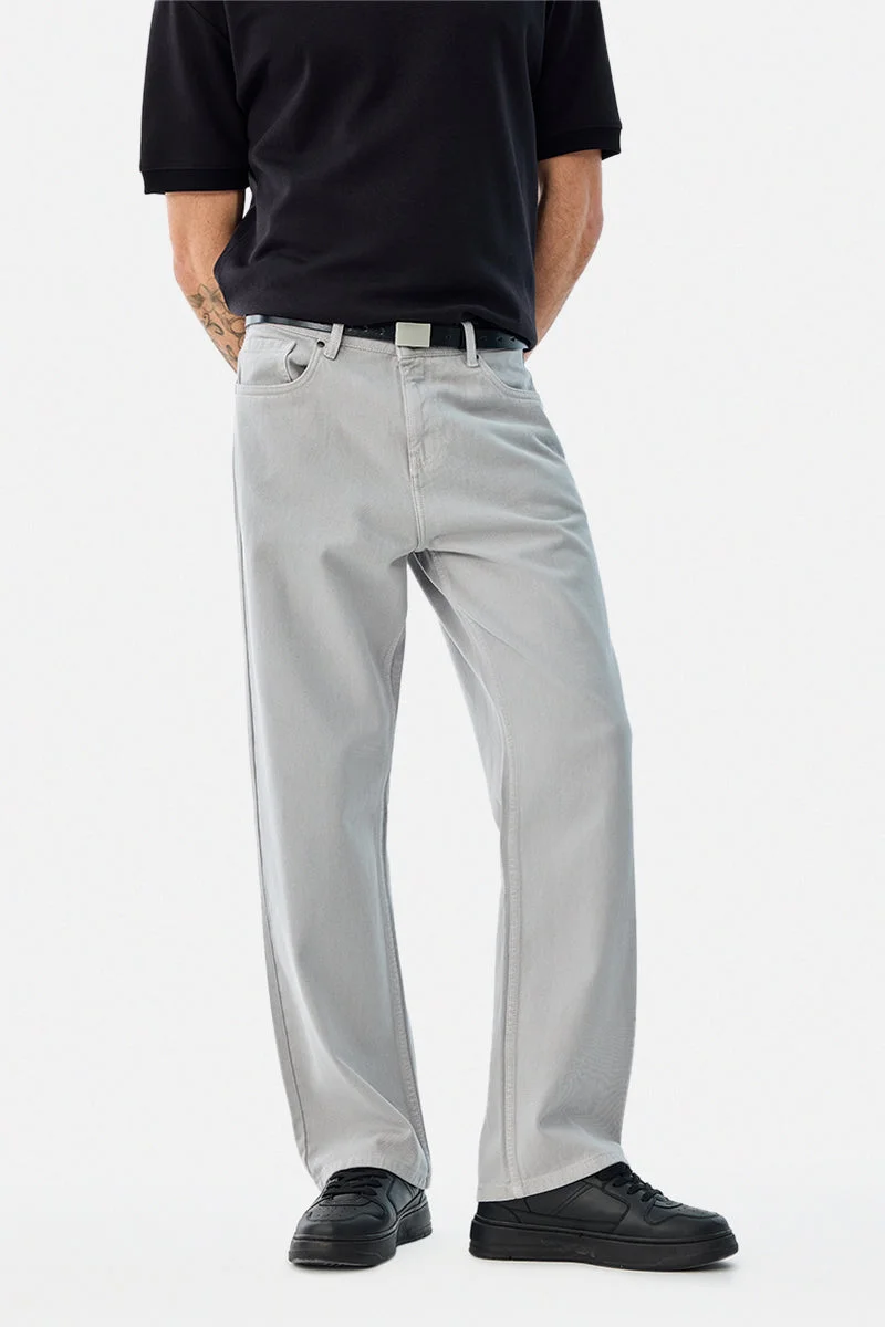 SNITCH Grey Solid Straight Fit Casual Jeans