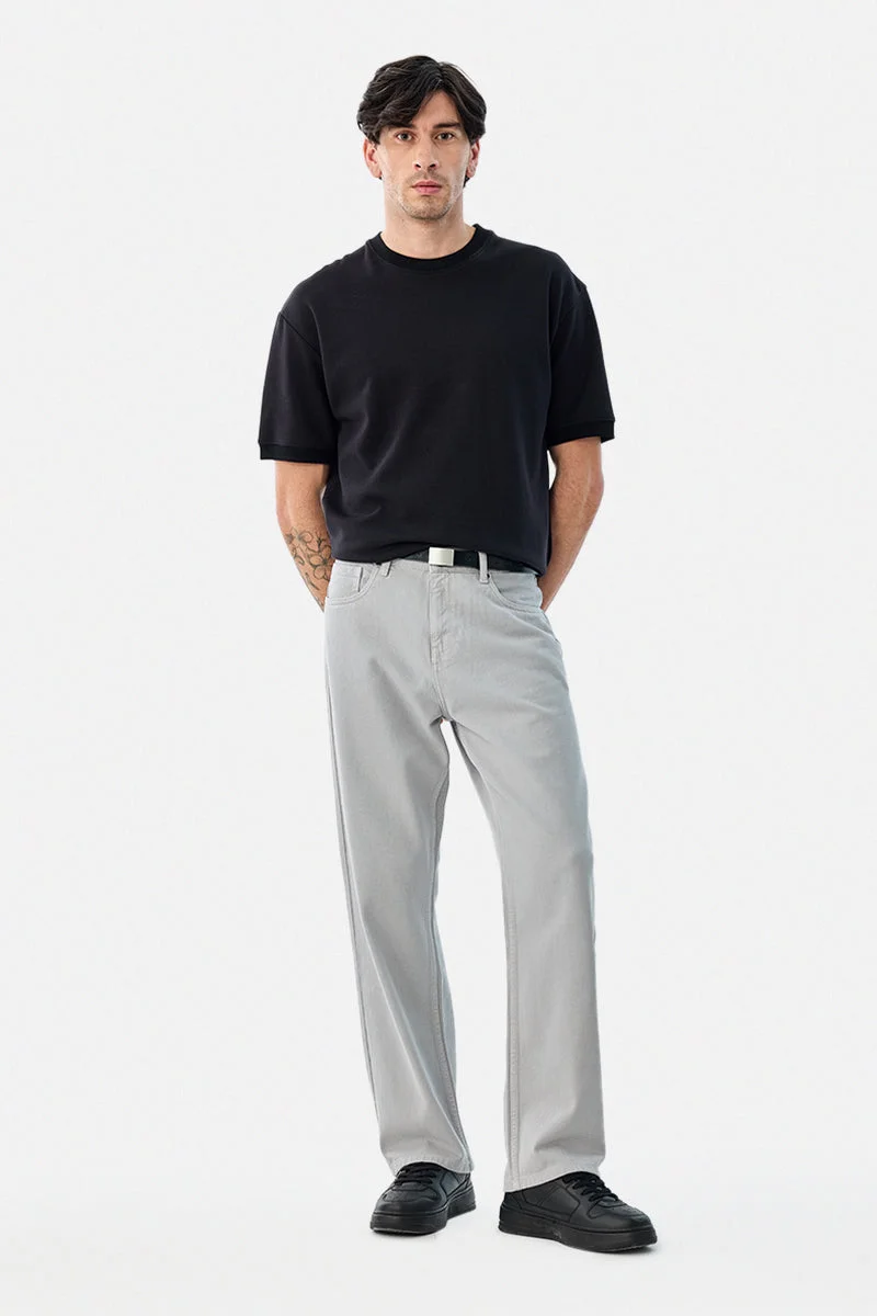 SNITCH Grey Solid Straight Fit Casual Jeans