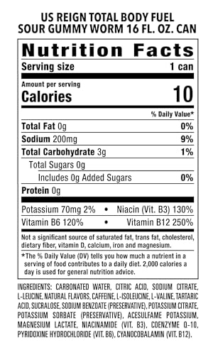 Reign Total Body Fuel, Sour Gummy Worm, Fitness & Performance Drink, 16 Fl Oz (Pack of 12) - Image 3