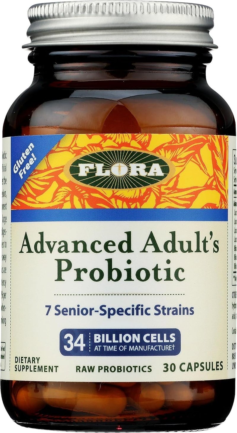 Flora Advanced Adults Blend Probiotic Seven SeniorSpecific Strains Gluten Free Raw Probiotic with 34 Billion Cells 30 Capsules