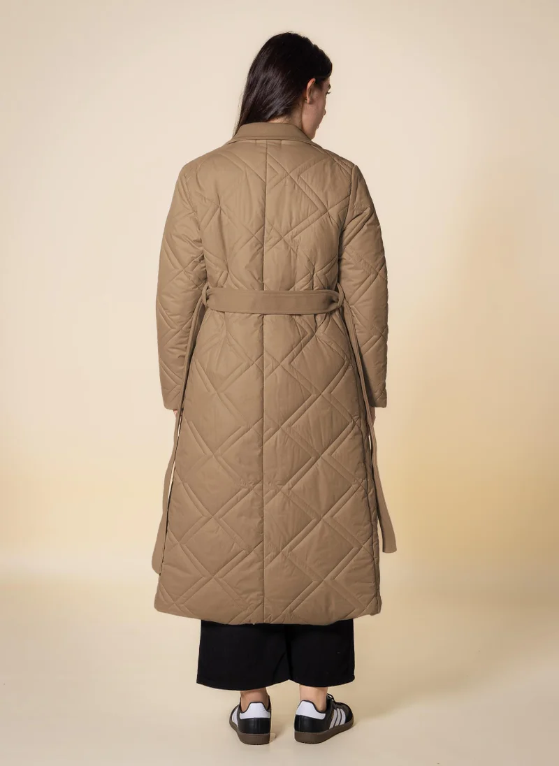 SHAPES Beige DETAILED LONG PUFFER JACKET for Women | Best Price UAE