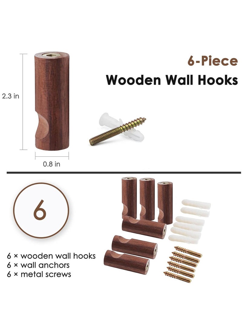 SYOSI Wooden Wall Hook, 6-Pack Coat Hook Wall Mount Decorative Wooden Hook Coat and Hat Hanger Bath Towel Hook for Hanging Coat Hats and Bags, with Screws (Walnut)  - Image 2