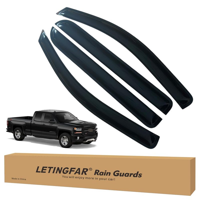 LETINGFAR Window Visors Rain Guards for Chevy Silverado 1500GMC Sierra 1500 Crew Cab 2014 2015 2016 2017 2018 Accessories Wind Deflectors Vent Shades for SilveradoSierra