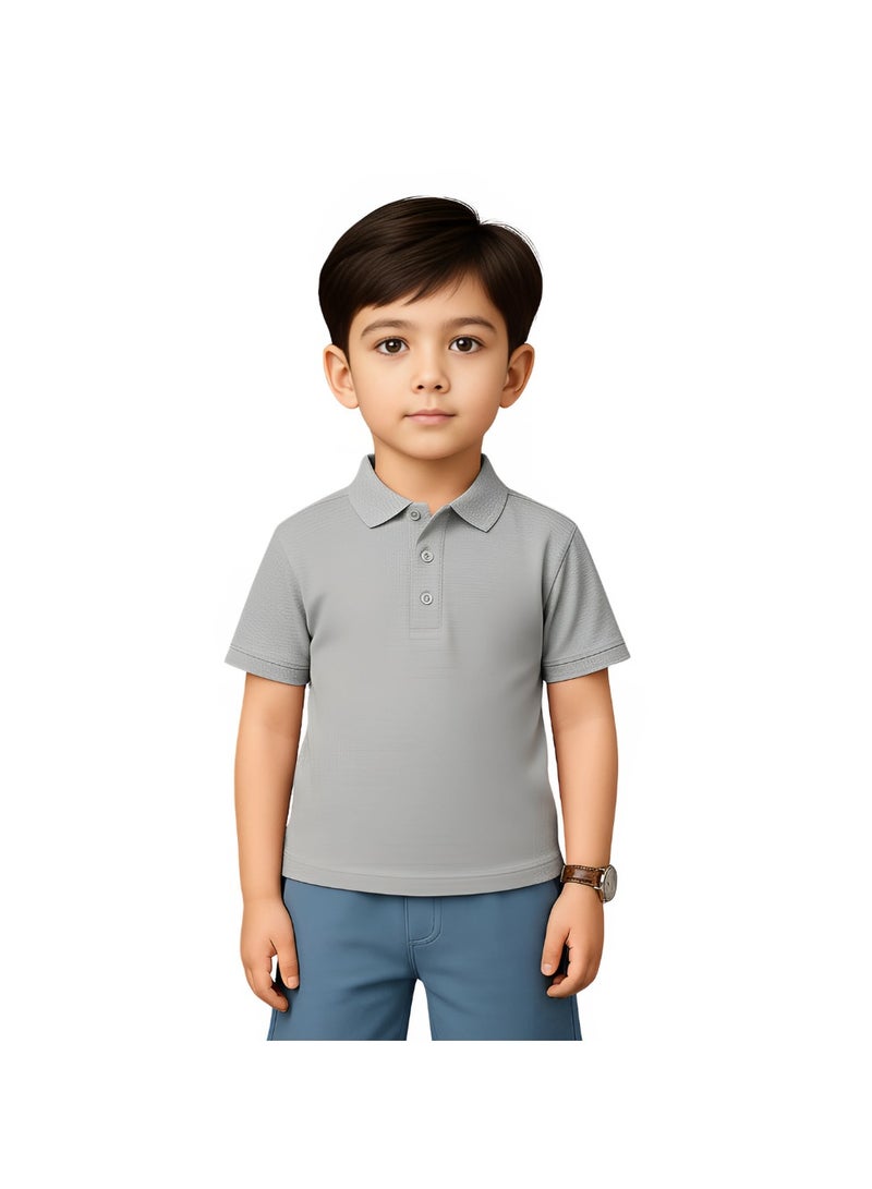 برينت شوب فور مي تيشيرت بولو أساسي للجنسين للأطفال 230 GSM (رمادي فاتح) - Image 1