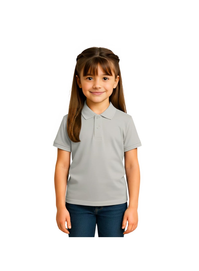 برينت شوب فور مي تيشيرت بولو أساسي للجنسين للأطفال 230 GSM (رمادي فاتح) - Image 2
