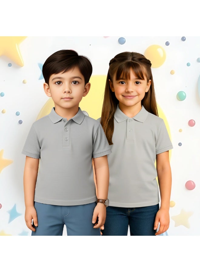 برينت شوب فور مي تيشيرت بولو أساسي للجنسين للأطفال 230 GSM (رمادي فاتح) - Image 5