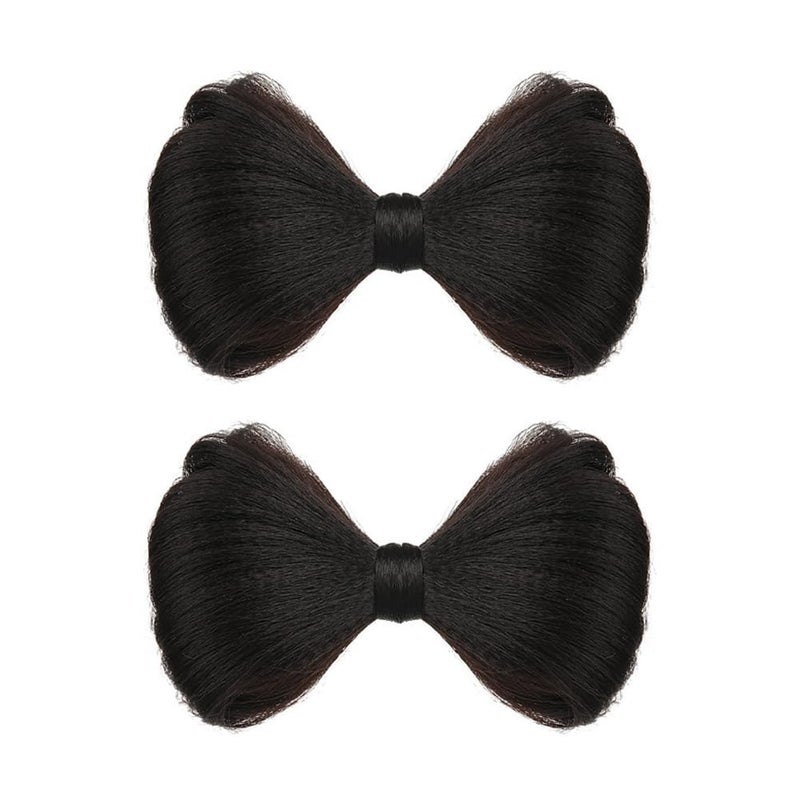 Jowxsx 2 Pcs Bowknot Wig Clips Fake Hair Buns Clip Hair Bow Hairpiece Barrettes Hair Extensions Clips Decorative Hair Styling Clip for Women Girls (Brown Black) - Image 1