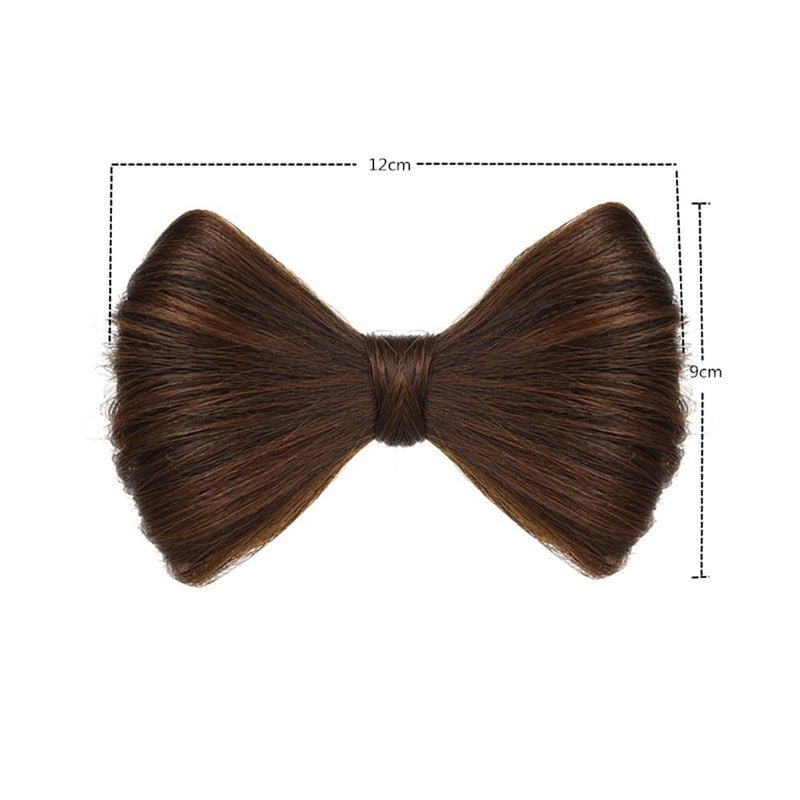 Jowxsx 2 Pcs Bowknot Wig Clips Fake Hair Buns Clip Hair Bow Hairpiece Barrettes Hair Extensions Clips Decorative Hair Styling Clip for Women Girls (Brown Black) - Image 2