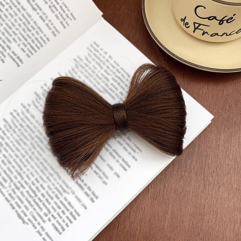 Jowxsx 2 Pcs Bowknot Wig Clips Fake Hair Buns Clip Hair Bow Hairpiece Barrettes Hair Extensions Clips Decorative Hair Styling Clip for Women Girls (Brown Black) - Image 4