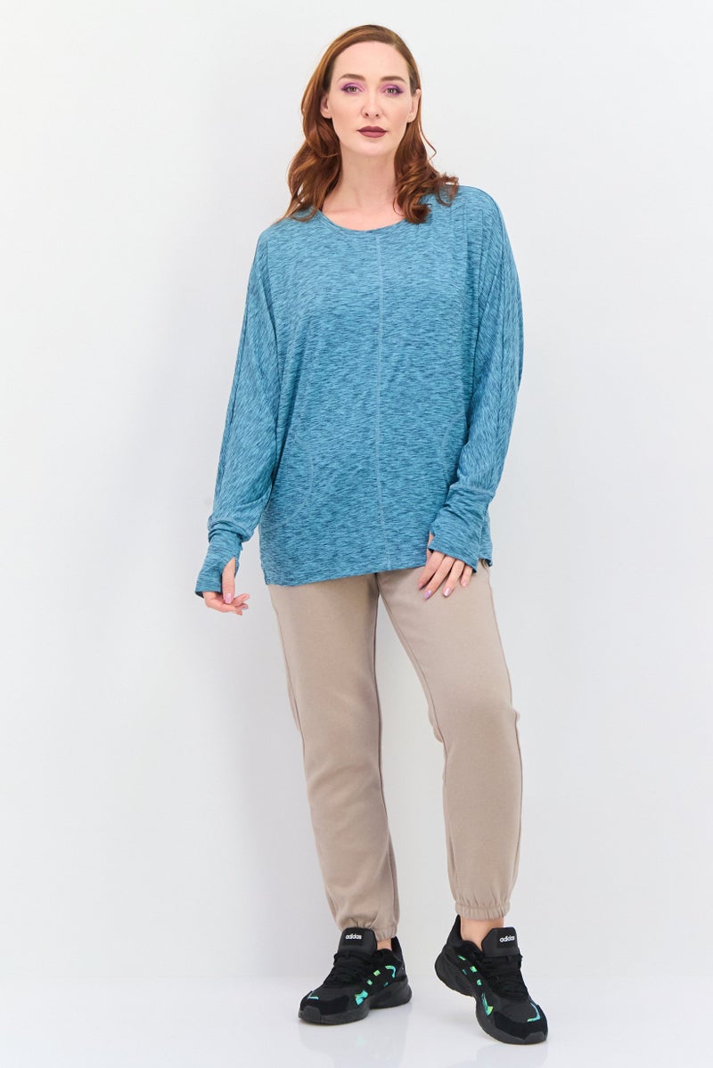 Women Sportswear Fit Long Sleeve Outdoor Top, Heather Blue