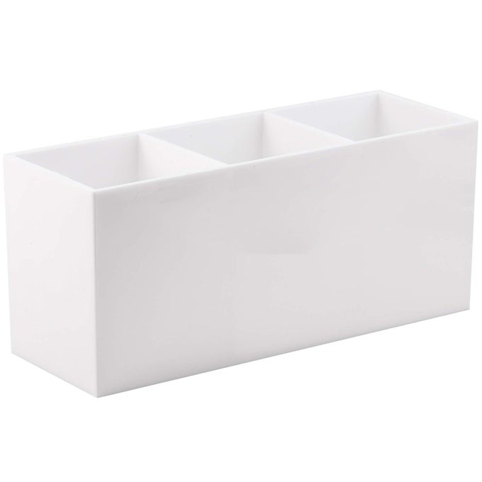 MAKEUP BRUSH HOLDER ORGANIZER COSMETIC BRUSHES CONTAINER STORAGE 3 SLOTS GREAT FOR VANITY WHITE