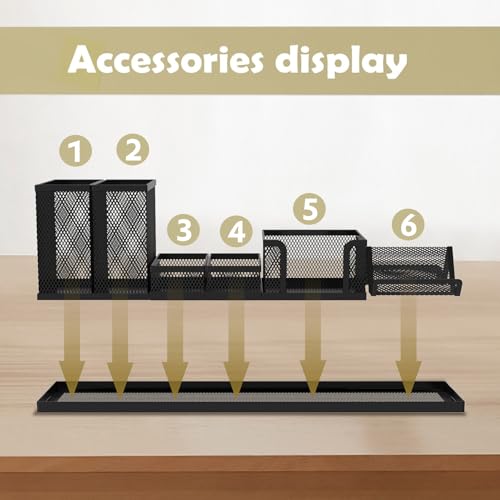 SUPEASY Pen Holder for Desk 6 Piece Mesh Desk Organizer Set for Office Organization with Phone Holder Sticky Notes Caddy Storage for Classroom School Black - Image 3