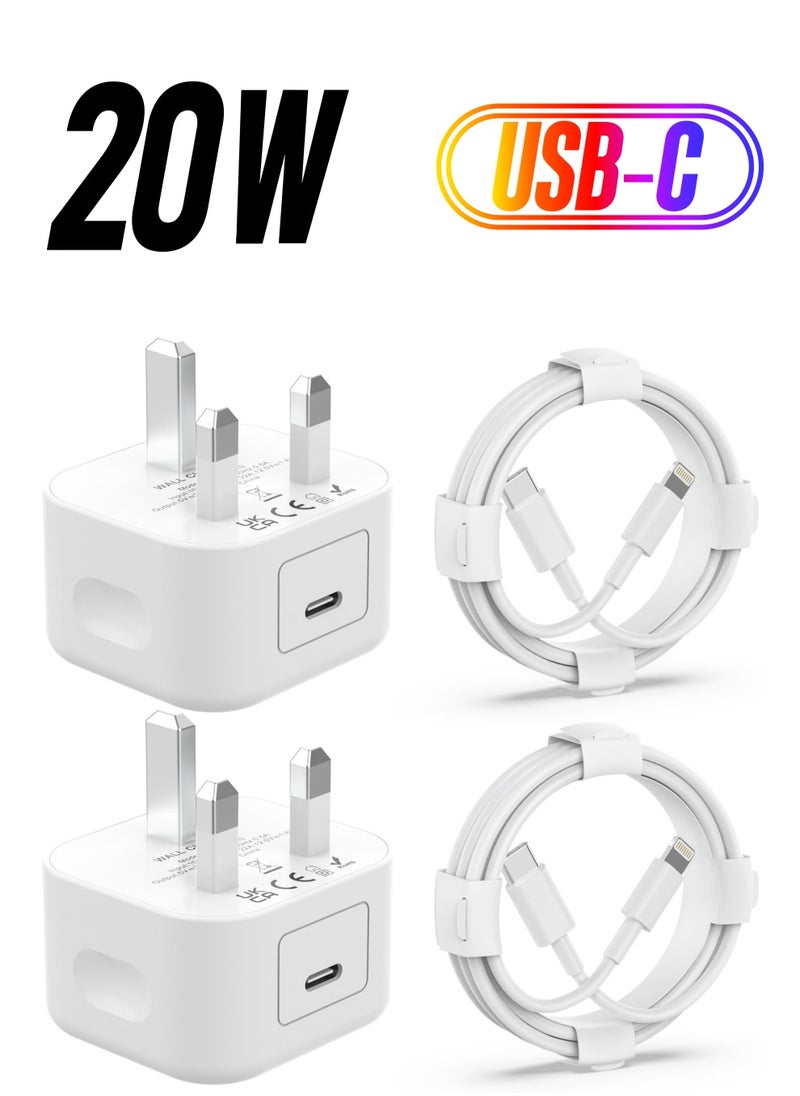 Anmi - 2Pack 20W PD USB C Power Adapter with 2Pack Fast Charging Cabe, USB C PD Wall Charger Plug and 2m Charger Cable Compatible iPhone14 13 12 11 Pro/Pro Max/Plus - Image 1
