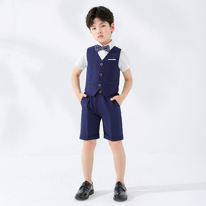 Boy's dress spring/summer British gentleman vest two-piece set student class graduation photography short sleeve shirt suit - Image 2