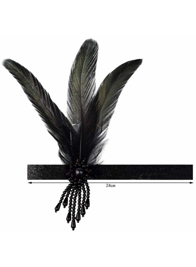 yeabwps 1 Pcs 1920s Flapper Headpiece Black Feather Headband Roaring 20s Gatsby Hair Accessories (Black) - Image 5