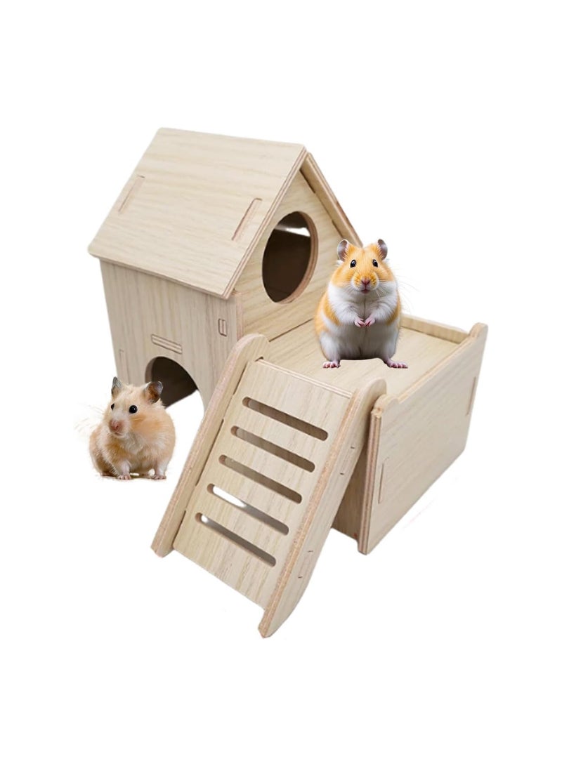 CMGTYYD Hamster house, two-story wooden hamster house, suitable for small pets, provides a natural and safe shelter for hamsters or gerbils - Image 1