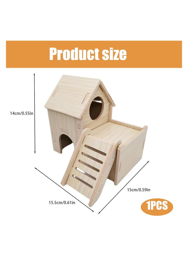 CMGTYYD Hamster house, two-story wooden hamster house, suitable for small pets, provides a natural and safe shelter for hamsters or gerbils - Image 2