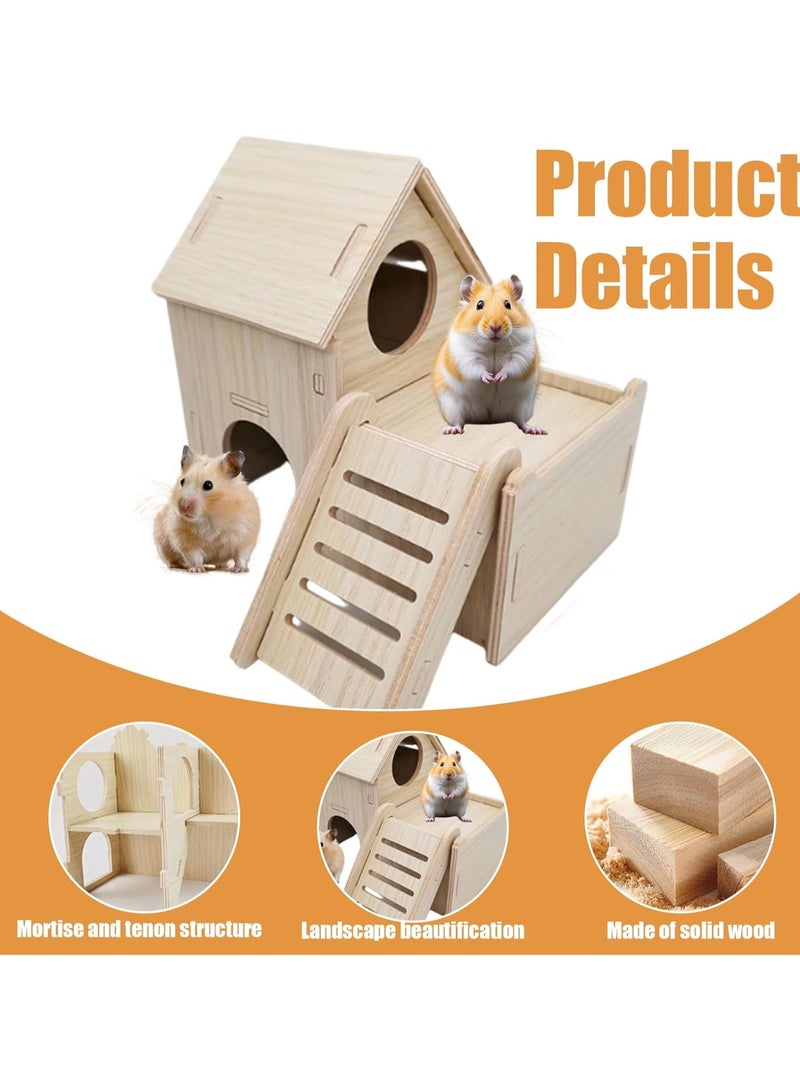 CMGTYYD Hamster house, two-story wooden hamster house, suitable for small pets, provides a natural and safe shelter for hamsters or gerbils - Image 3