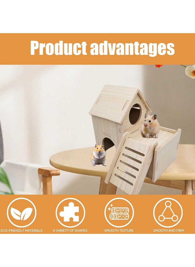 CMGTYYD Hamster house, two-story wooden hamster house, suitable for small pets, provides a natural and safe shelter for hamsters or gerbils - Image 4