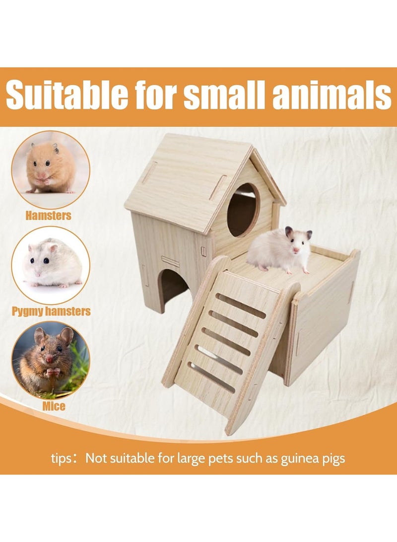 CMGTYYD Hamster house, two-story wooden hamster house, suitable for small pets, provides a natural and safe shelter for hamsters or gerbils - Image 5
