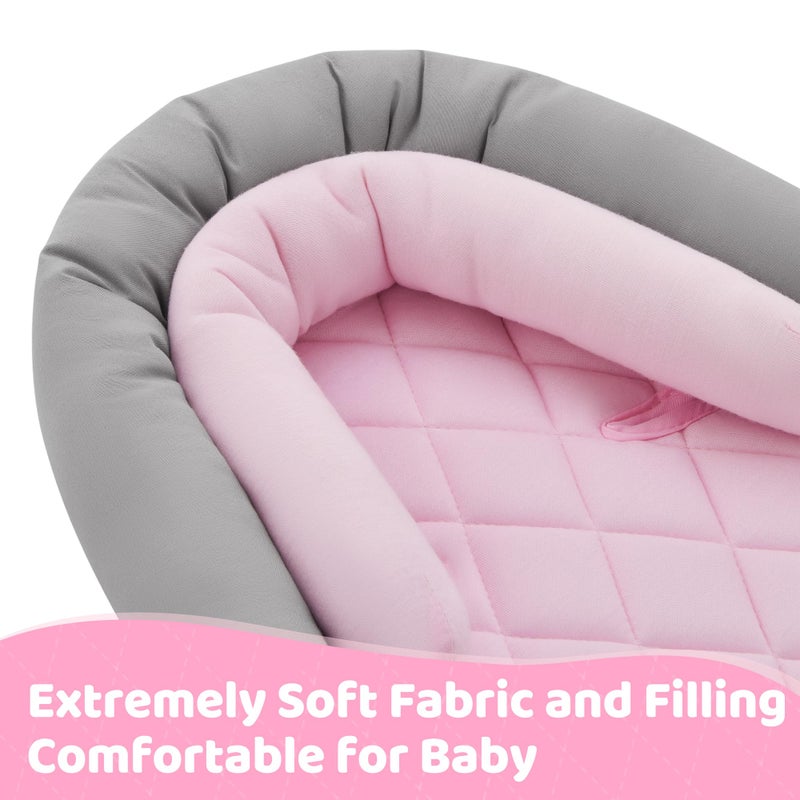 Pro Goleem دعم رأس مقعد السيارة برو غوليم للرضع، إدخال ناعم لمقعد السيارة للرضع، دعم رأس مقعد السيارة 2 في 1 للأطفال، مثالي لمقعد السيارة، عربة الأطفال، الأرجوحة، الباونس، وردي ورمادي - Image 4