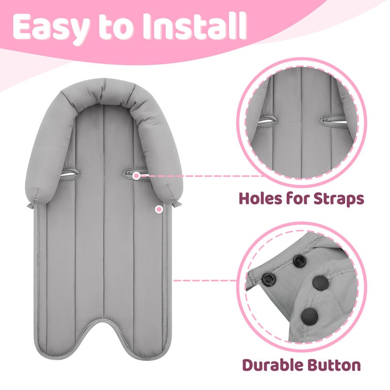 Pro Goleem دعم رأس مقعد السيارة برو غوليم للرضع، إدخال ناعم لمقعد السيارة للرضع، دعم رأس مقعد السيارة 2 في 1 للأطفال، مثالي لمقعد السيارة، عربة الأطفال، الأرجوحة، الباونس، وردي ورمادي - Image 5