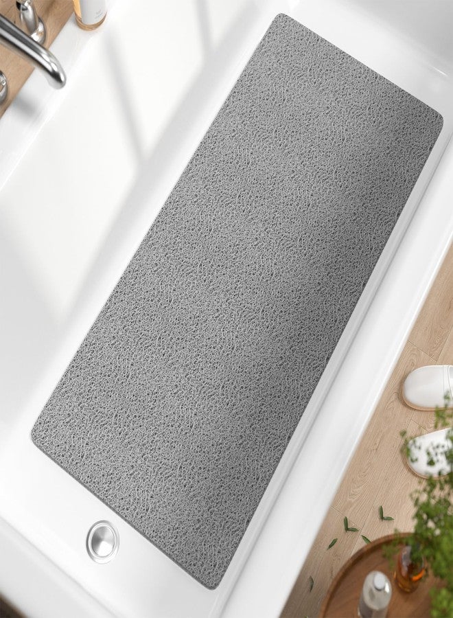 HITSLAM Bathtub Mat Non Slip, 35 x 16 Inch Long Soft PVC Loofah Shower Mat, Bath Mat for Tub Without Suction Cups, Quick Drying Bath Tub Mat for Shower and Bathroom, Easy to Clean, Grey - Image 1