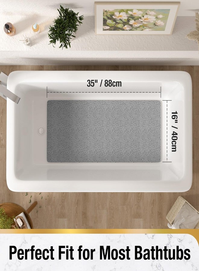 HITSLAM Bathtub Mat Non Slip, 35 x 16 Inch Long Soft PVC Loofah Shower Mat, Bath Mat for Tub Without Suction Cups, Quick Drying Bath Tub Mat for Shower and Bathroom, Easy to Clean, Grey - Image 2