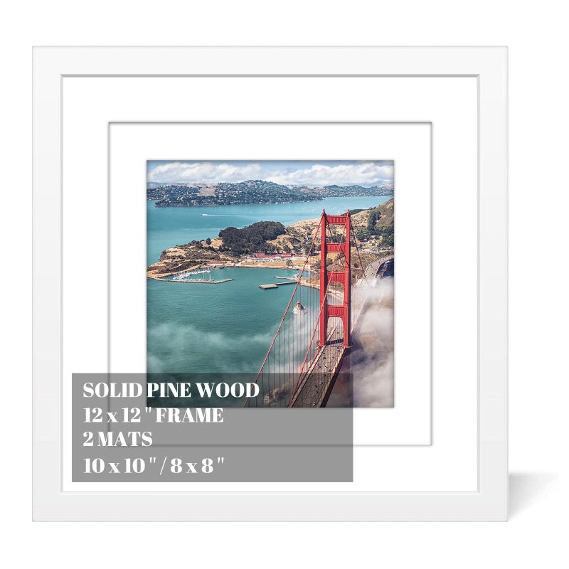 12x12 Wood Picture Frames for Wall Hanging or TabletopDiamond Painting Frame Baby Scan Picture Frames with 2 Mats Display 8x8 or 10x10 for Family Walls DecorationAnniversaryWeddingChristmasWhite