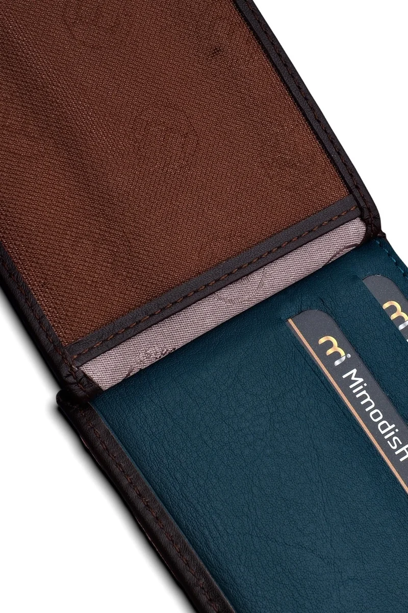 ميموديش 1604 Genuine Leather Brown Green Luxury Men's Wallet