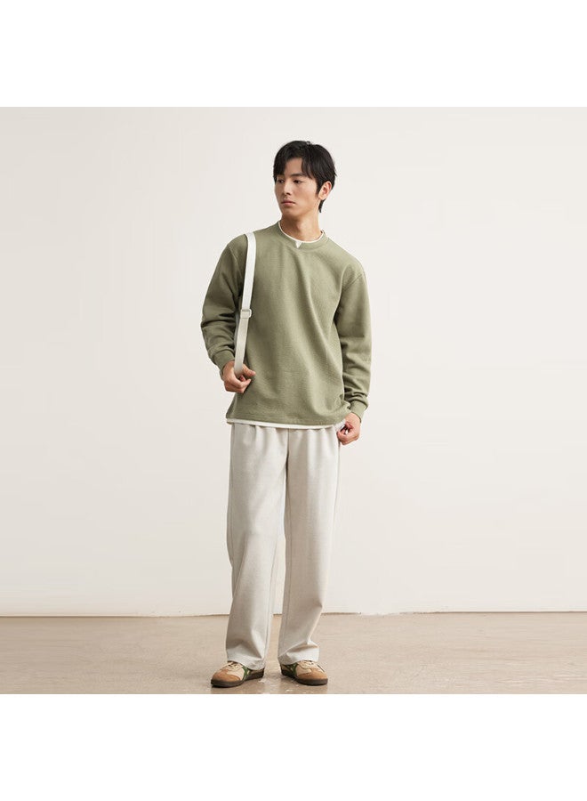 Markless Men's Autumn New Loose Fit Khaki Green Layered Long Sleeve Sweatshirt M 5406 - Image 2