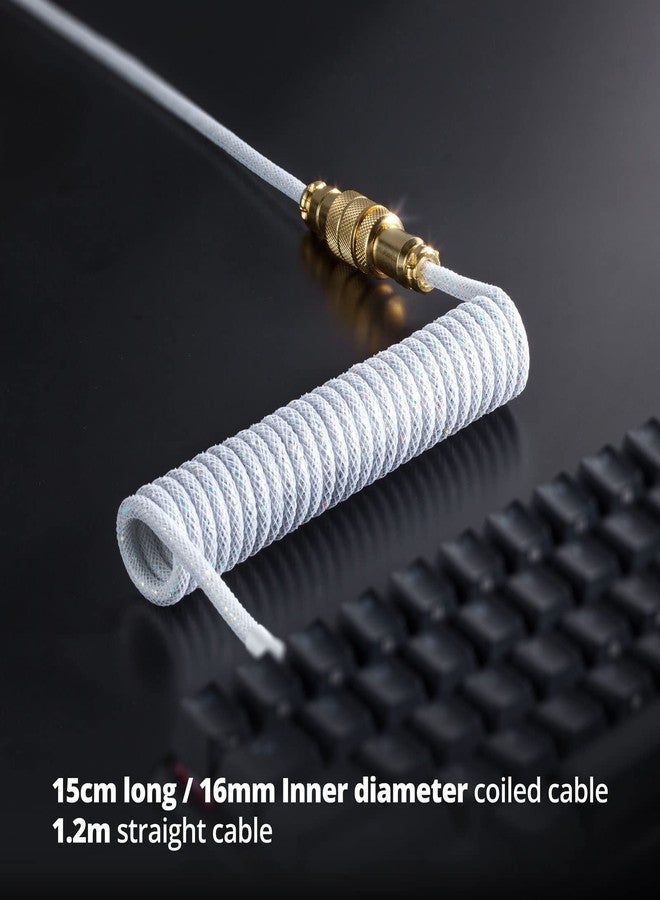 GUNMJO Starlight Coiled USB C Keyboard Cable for Gaming Keyboard, Double-Sleeved Mechanical Keyboard Cable with Detachable Metal Aviator, 1.5M USB-C to USB-A, White Color with Gold Aviator Connector - Image 4