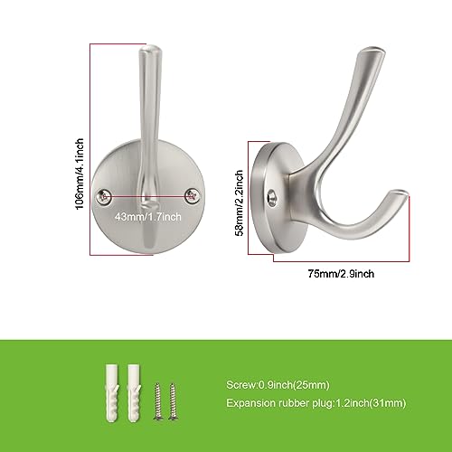 TUNNY 5 Pack Round Coat Towel Hooks - Brushed Nickel Coat Hooks for Hanging Coats Towel Hooks for Bathroom Wall Mounted Zinc Alloy Bath Towel Hooks Robe Clothes Hook Holder Heavy Duty Wall Hooks - Image 2