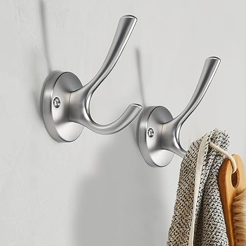 TUNNY 5 Pack Round Coat Towel Hooks - Brushed Nickel Coat Hooks for Hanging Coats Towel Hooks for Bathroom Wall Mounted Zinc Alloy Bath Towel Hooks Robe Clothes Hook Holder Heavy Duty Wall Hooks - Image 5