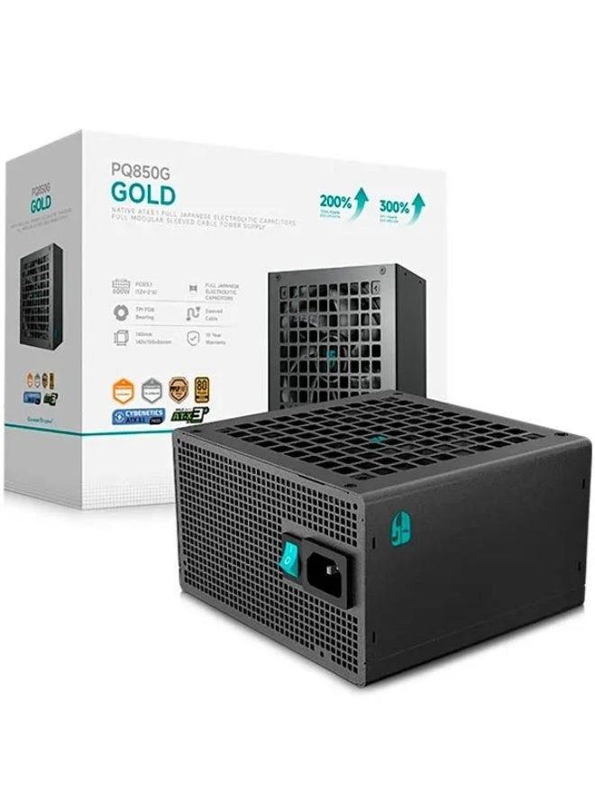 ديب كول مزود طاقة PQ850G بقدرة 850 واط، ATX 12 فولت، حاصل على شهادة 80 PLUS الذهبية، تصميم معياري كامل، مكثفات يابانية، مروحة FDB مقاس 120 مم، حماية متعددة، أسود | R-PQ850G-FD1B-JGUK-V1 - Image 1